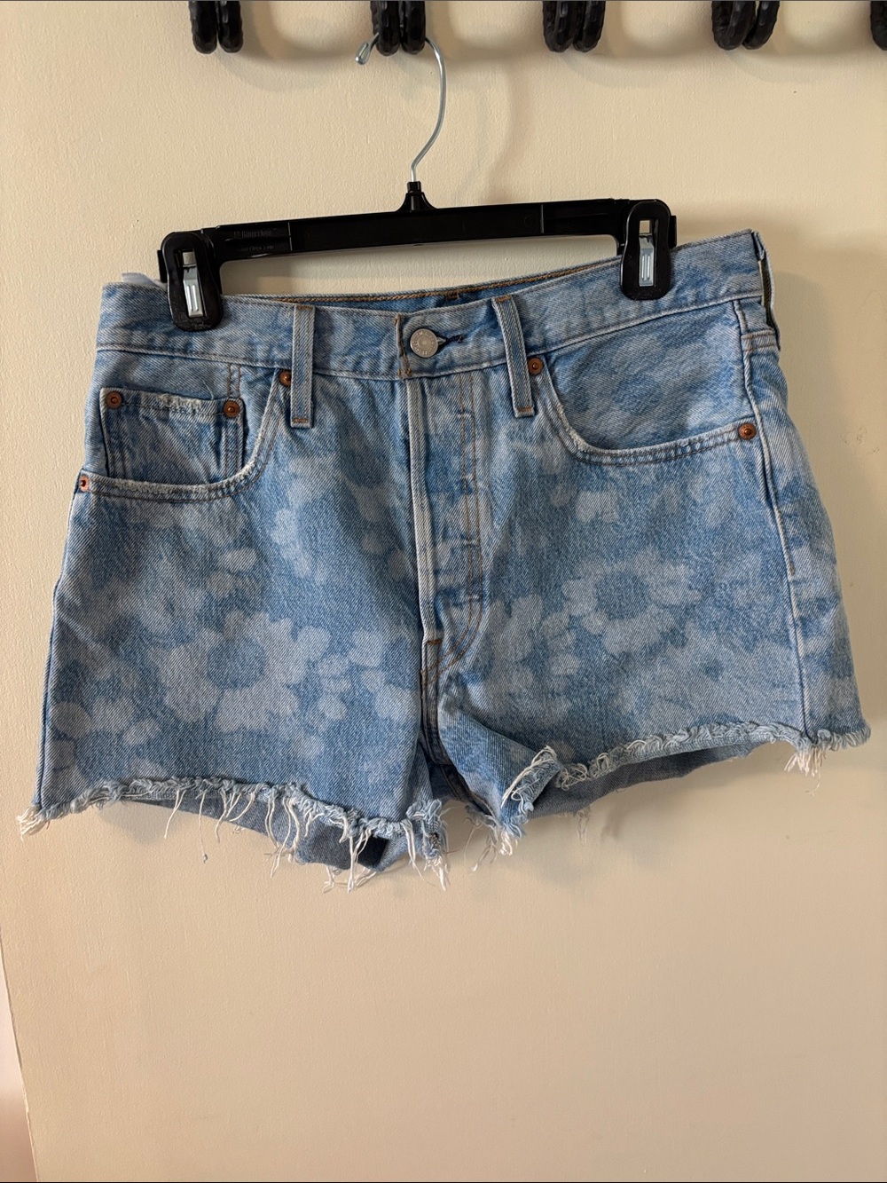 Levi's 501 Light Blue Floral Denim Cutoff Shorts